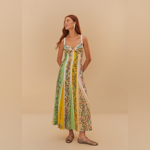 Farm Rio Delicate Floral Stripes Maxi Dress M - Picture 4 of 16